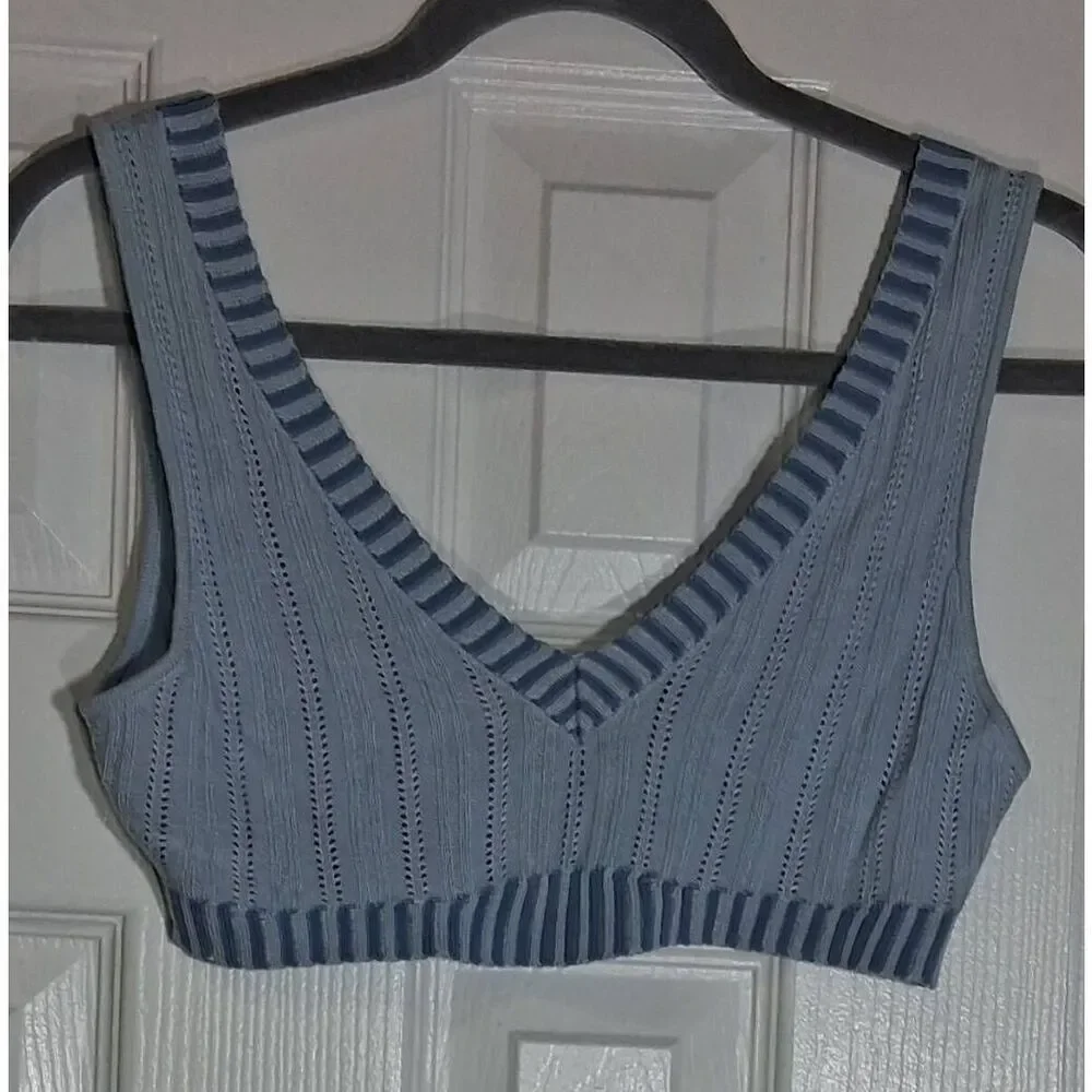 For love and lemon womens xsmall baby blue crop top shirt knit stretch